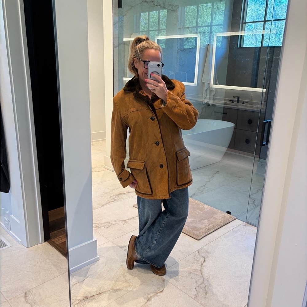Vintage Holiday Suede & Shearling Coat | Treated Suede | Boston, Mass. - Picture 12 of 12
